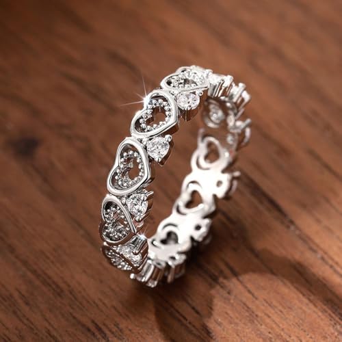 White Cubic Zirconia Heart Engagement Rings Wedding Bridal Band Promise Rings Evening Parties Anniversary Valentine's Day Gifts Eternity Bands for Women4