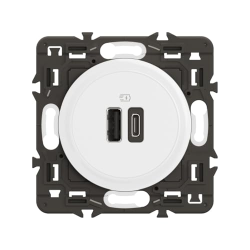 LEGRAND - Prise Céliane Double USB-C et USB-A - 2 Ports 3A/15W - Recharge Tous Types d'Équipements Électroniques - Prêt à Installer - Blanc