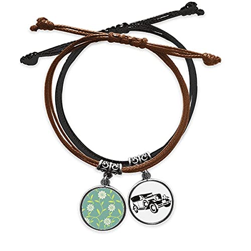 Bracelet fleurs blanc vert en cuir et corde aux finitions soignées