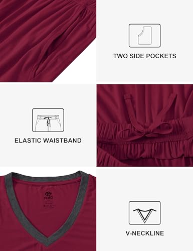 Image of JINSHI Women's Pajamas Set Short Sleeve Top and Capri Pants Lightweight Sleepwear Comfy Pjs Lounge Set with Pockets