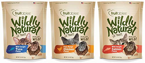 Fruitables Wildly Natural Wild Caught Tuna, Chicken, and Salmon Flavor Cat Treats Variety Pack, 2.5 Ounces Per Pack