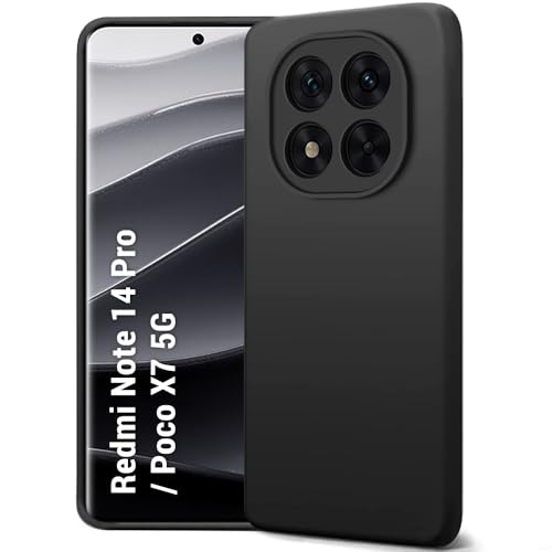 Image of TheGiftKart Liquid Silicone Back Cover Case for Mi Redmi Note 14 Pro /Poco X7 5G | Soft Micro-Fibre Lining Inside | Camera & Screen Protection | Shockproof Back Cover Case (Silicone, Black)