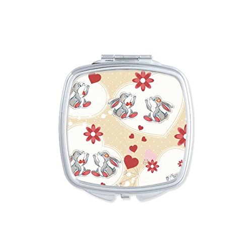 Miroir de poche portable carré motif lapin gris et coeur pour retouches