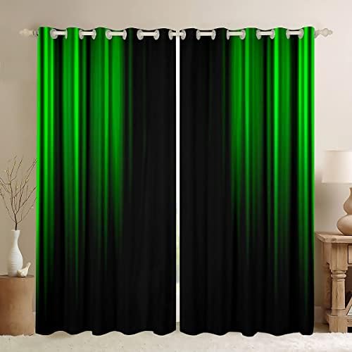 Abstract Ombre Curtains Kids Girls Boys Teens Green and Black Window Curtains for Bedroom Living Room,Gradient Window Treatment W46*L54 Inch