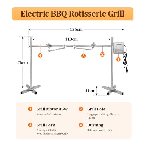 hzexun BBQ Edelstahl Spanferkelgrill mit Motor,drehen Bis zu 100 kg Schwein,Elektrisches Edelstahl Grillspieß Set mit Drehspieß für Lagerfeuer, Camping und Garten für Spanferkel und Lämmer