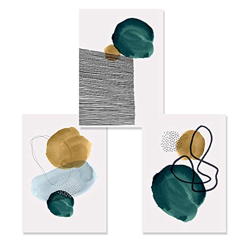 Mur art prints affiche image salon minimaliste triptyque vert et or 50x70cm