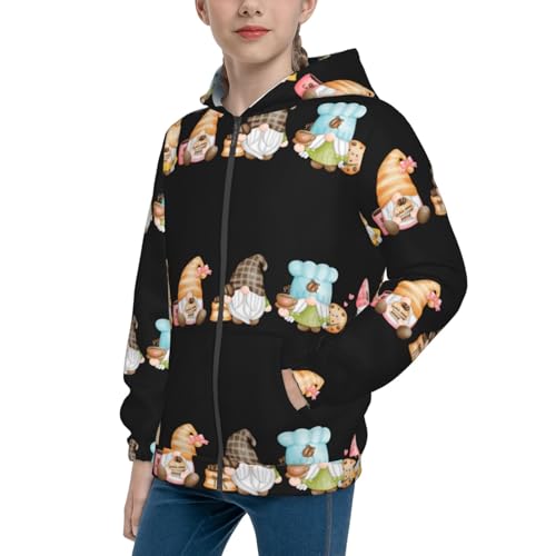 Coffee Lover Gnome Kid Hoodies Boys Zip Up Sweatshirts Girls Pullover with Pocket