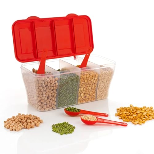 Image of Oblivion Kitchen Airtight Section Storage Container - 6 & 4 Compartment Masala Organizer Box with Spoons for Spices Condiments Seasonings - Square & Round Kitchen Storage Dabba Jar Set (Pack of 2)