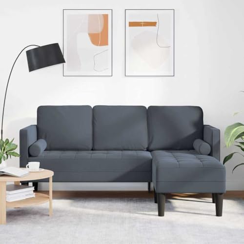 vidaXL 3-Sitzer Sofa mit L-förmiger Chaise in Dunkelgrau aus Velours. Ergonomisches Design für Dein Wohnzimmer. Angenehm gepolstert, Stabiler Rahmen und wasserdicht - perfekt für 4 Patio Möbel. – Bild 3