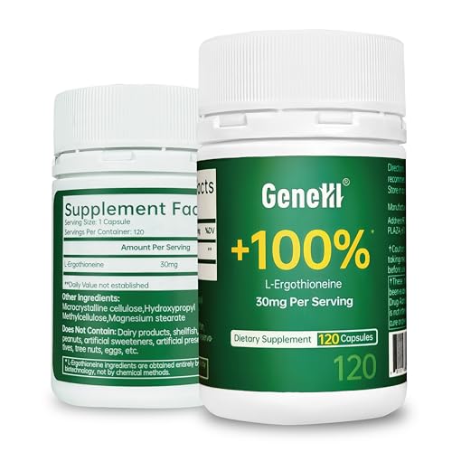GENEIII L-Ergothioneine Supplement 30mg - Fermentation-Based 99.99% Purity Antioxidant - Clinically Studied to Support Longevity Restful Sleep & Healthy Aging - Vegan & Non-GMO - 120 Capsules