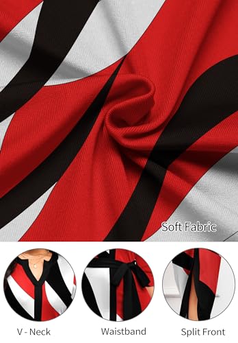 Image of Nmoder Maxi Dress for Women Long Church Cocktail Casual Dresses Colorblock Front Split 3 /4 Sleeve V Neck Pencil Dress