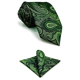S&W SHLAX&WING Neck Tie Sets for Men Matching Necktie Dark Green Paisley Extra Long Size 63' with Pocket Square