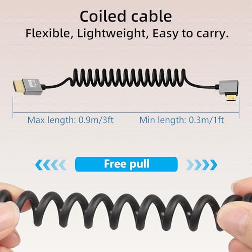RIIEYOCA 4K Mini HDTV to HDTV Short Coiled Cable, 90 Degree Left Angle 18Gbps High Speed HDTV2.0 Supports 4K@60Hz - Image 2
