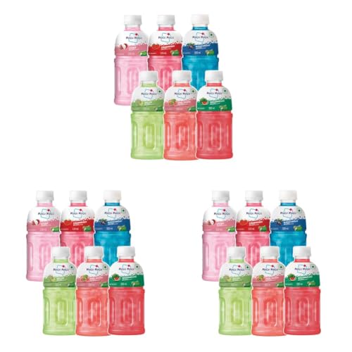 Image of Mogu Mogu Assorted Flavour Juice with Nata de Coco Jelly (Pack of 18), Lychee, Strawberry, Blackcurrant, Melon, Pink Guava & Watermelon, Imported from Thailand