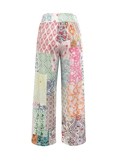 Women's Patchwork Graphic Pant Colorblock High Waisted Straight Leg Boho Pants2