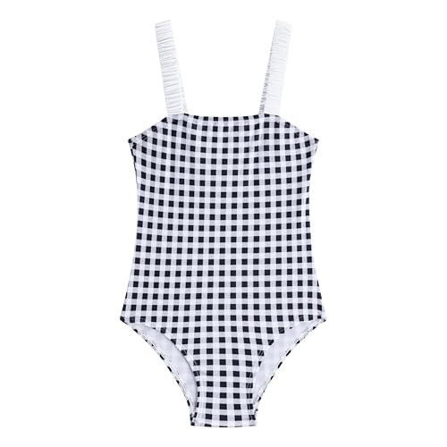 Image of LIZENS Girls One Piece Swimwear Checker Print Ruffles Bathing Suit for Kids Size 2-12