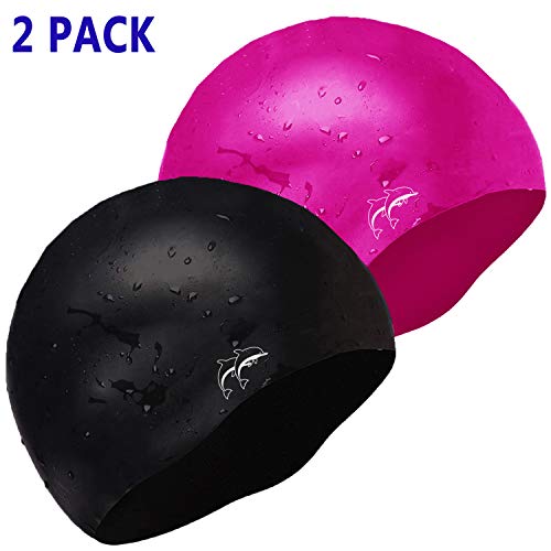 BOSUE SLLXG Swimming Cap 2 Pack Swim Caps Waterproof Unisex Premium Silicone No-Slip