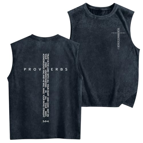 Image of Christian Gym Workout Tank Tops for Men Vintage Bible Verse Cross Graphic Sleeveless Muscle Shirts Acid Wash Tanks Top