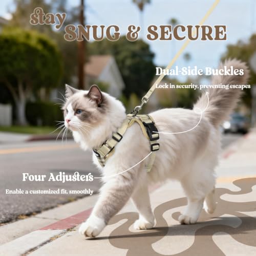 Image of rabbitgoo Cat Harness and Leash Set, Escape Proof Vest, Foamy Coffee | Soft Breathable Mesh, Easy Adjustable Fit, Snap Buckles, Sturdy Clip, Reflective Strips, for Kittens & Small Cats Walks, Xxs