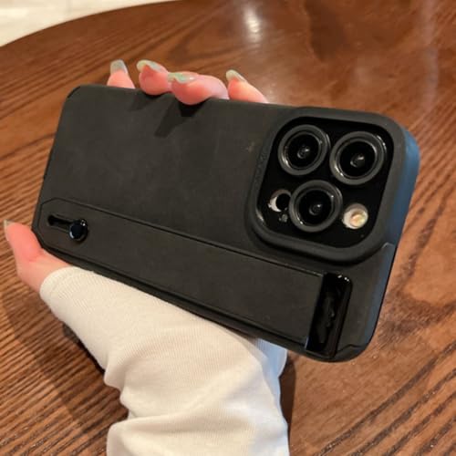 Étui en cuir de luxe avec dragonne pratique pour iPhone 13 Pro noir