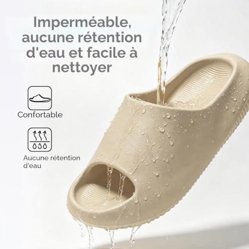 Hitopteu Claquettes Enfants Claquettes de Plage Piscine Fille Garçon Léger Confortable Antidérapante Pantoufles de Bain Beige Etikettengröße 220 34/35 – vue 6