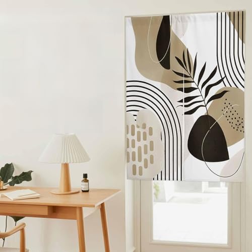 のれん 遮光 おしゃれ 暖簾カーテン 幅85x丈120cm 間仕切り 仕切り 目隠し 防寒 防音 厚手 和風 抽象 ボヘミア地方 中世 線 葉っぱ ブラウン 玄関 キッチ リビング 出入り口 グッズ 寝室 春夏秋冬