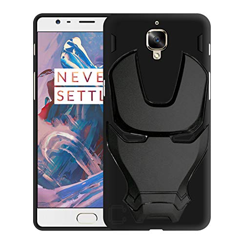 Image of COVERLY Official 3D Touch Feel Trending Marvel Avengers Logo Mask Soft Rugged Grip Silicone Iron Man Super Power Cartoon Movie Silicone Matte Back Cover for Oneplus 3T - Black (2018)