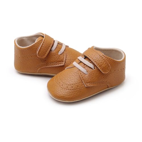 Image of SOFMUO Baby Boys Girls High Top Ankle PU Leather Sneakers Soft Rubber Sole Infant Moccasins Newborn Oxford Loafers Anti-Slip Toddler Wedding Uniform Dress Shoes