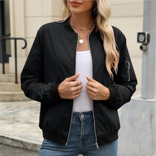 Jackets for Women,Long Sleeve Bomber Jacket Casual Coat Zip Up Outerwear Windbreaker S-XXL2