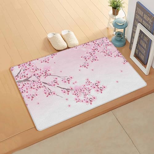Yubilinco キッチンマット 和風 花 桜の木 ピンク色 マット 合皮 踏み心地いい 撥水 直接拭ける 滑り止め付 保温 キッチン 台所 リビングルーム 部屋 玄関マット お手入れ簡単 直角長方形 丈夫 45×120cm