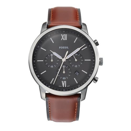Fossil Reloj para hombre Neutra Chrono, movimiento Cronógrafo Cuarzo, 44mm Caja de acero ahumado con correa de piel, FS5512