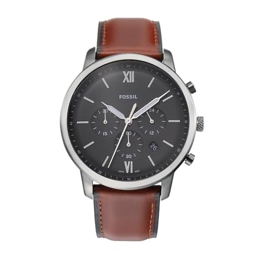 Fossil Reloj para hombre Neutra Chrono, movimiento Cronógrafo Cuarzo, 44mm Caja de acero ahumado con correa de piel, FS5512