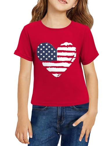Image of Arshiner Girls July 4th American Flag T Shirts Crop Top Short Sleeve Shirt Tee