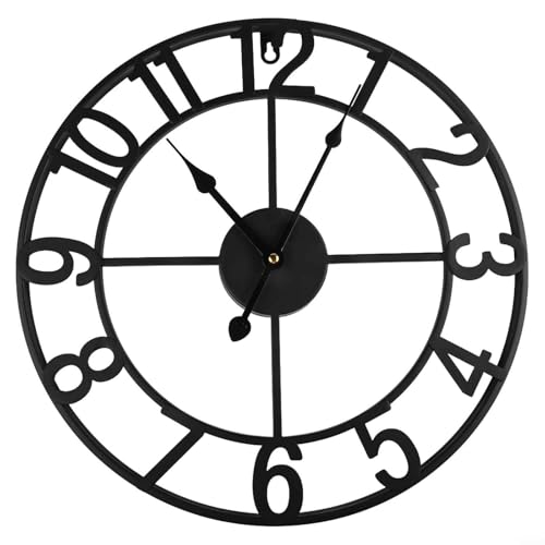 Desiumite Reloj de pared de metal vintage para exteriores, 34 cm/40 cm, resistente a la intemperie, silencioso, con números grandes fáciles de leer para patio, porche, jardín, cocina, dormitorio o (F)