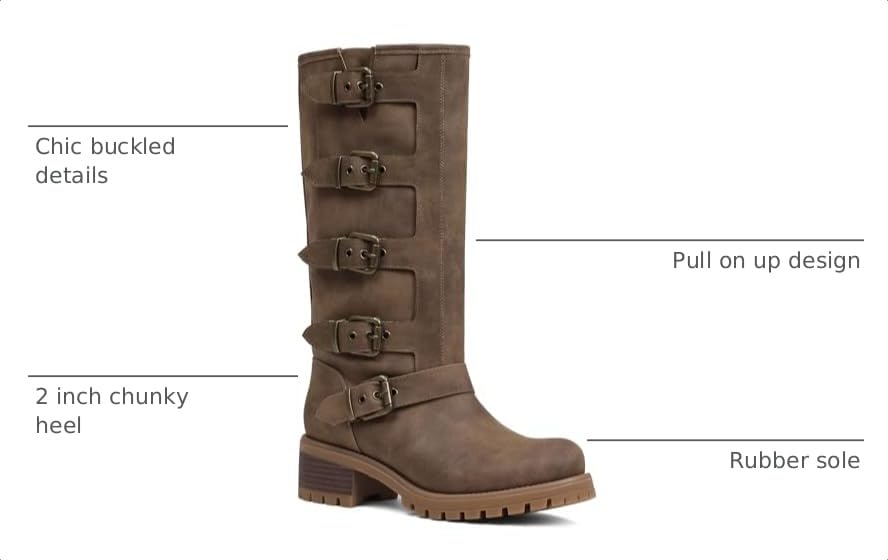 Image of AMINUGAL Knee High Boots Women Square Toe Pull On Wide Calf Riding Fashion Buckles Chunky Metallic Casual Vintage Buckle Rivet