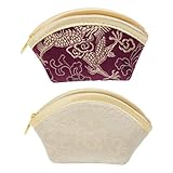 yueton 2Pack Mini Jewelry Bags with Zipper Chinese Style Embroidered Purse Shell Shape Jewelry Organizer Box Small Exquisite Ethnic Pouches for Women