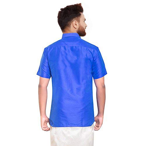Image of SJS-Men's Half Sleeve Solid Art Silk Shirt