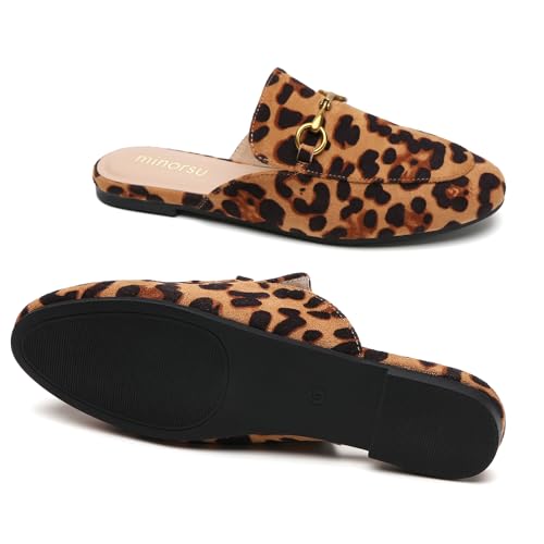 Image of Minorsu Buckle Mules for Women Flats Loafers Shoes for Work Office Business