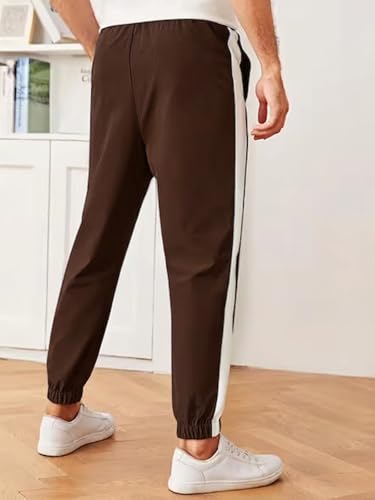 Image of GRECIILOOKS Men's Cotton Poly Blend Joggers with Side Stripe, Casual Sweatpants, Relaxed Fit Streetwear Trousers for Outdoors