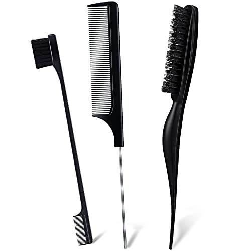 Set 3 Peines de Peinado de Cabello Cepillo de Pelo de Peinar de Salón de 3 Filas Cepillo de Borde de Pelo de Doble Cara Peine Liso Aseo para Cepillado de Borde y Parte Trasera (Negro) Cover