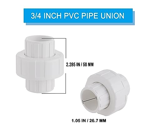 Walkinginrain 3/4\" PVC Union Coupling Pipe Fitting, PVC Adapter (Socket x Socket) 3/4 Inch Slip Union Schedule 40 with EPDM O-Ring, White (2 pcs)