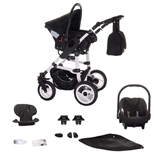 Bebebi Paris | 4 in 1 Kinderwagen Komplettset | ISOFIX Basis | Luftreifen | Farbe: Phantom