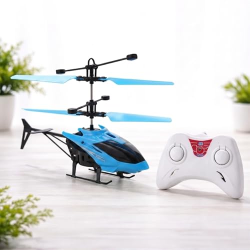 Image of Remote Control Helicopter Flying RC Aircraft | Easy-to-Fly Rechargeable Helicopter Toy for Kids | Indoor & Outdoor Use | Induction Flight | Stable Control | Blue Black