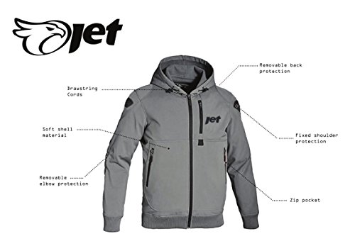 Jet Motorradjacke Sommer Hoodie Kapuzenpullover Mit Protektoren Soft Shell (XL (EU 52-54), Grau)
