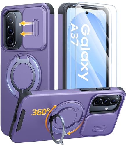 AOUIA for Samsung A37/A36/A56 5G Case with 2 Pack Screen Protector Military Protection Shockproof Samsung Galaxy A37/A36/A56 5G Phone Case with Slide Camera Cover & 360 Rotating Kickstand Purple
