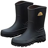 IQAXC Waterproof Garden Rain Boots for Men Breathable Lightweight Mid Calf Deck Fishing Outdoor Slip Resistant Shoes, 388 Black 44
