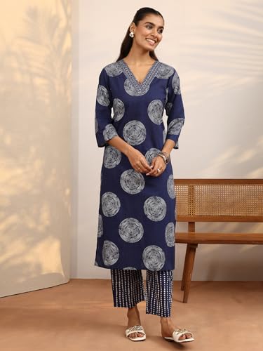 Image of Libas Printed Cotton Blend Straight Kurta Set for Women | daily wear suit