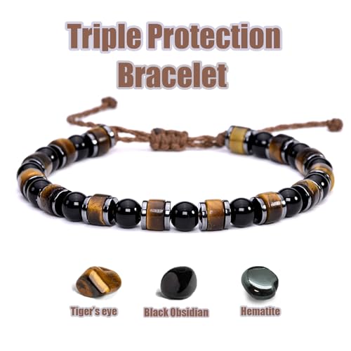 Pulsera Triple Protección con Ojo de Tigre y Ónix negro miniatura 2