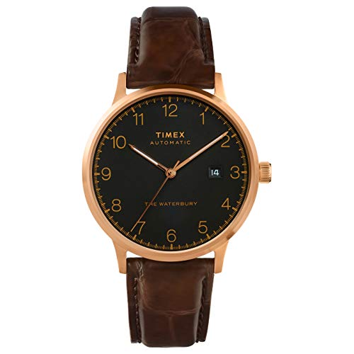 Timex Men's Waterbury Classic Automatic 40mm Date Stainless Steel Japanese Dress Watch with Leather Strap, Brown, 20 (Model: TW2T70100ZV)