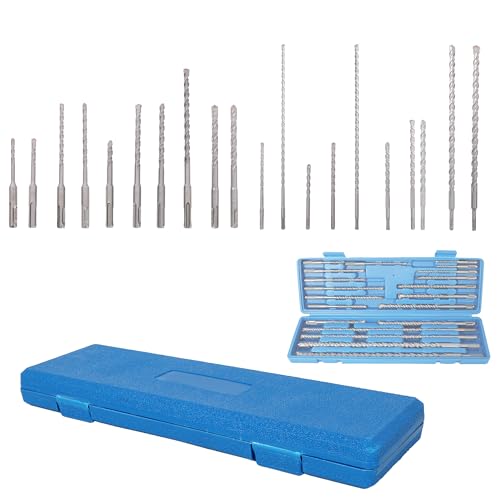 WORVISTA 20pcs SDS Plus Hammer Drill Bit Set, Carbide Tipped Masonry Drill Bit Set with Storage Case, Concrete Hammer Drill Bit Set for Rotary Hammer Tools Concrete Stone Brick, Blue